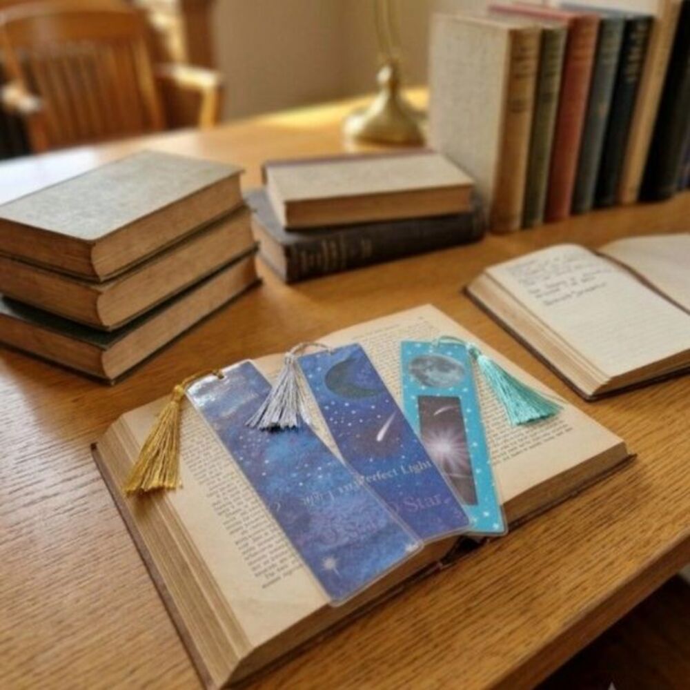 Moon Phases Bookmark Trio Celestial Themed Laminated Stationery for Book Lovers